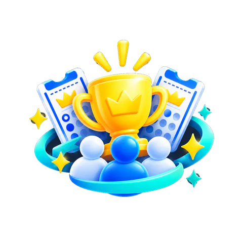 A gold trophy celebrated by a pool of players